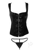 Strict Lace-up Corset Vest And Thong - Large - Black
