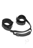 Ouch! Bonded Leather Hand Cuffs With Handle - Black