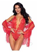 Leg Avenue Floral Lace Teddy With Adjustable Straps And...